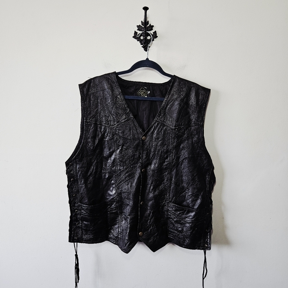 Vintage Canyon Creek Leather Vest Size XXL Lace Up Sides Motorcycle EUC